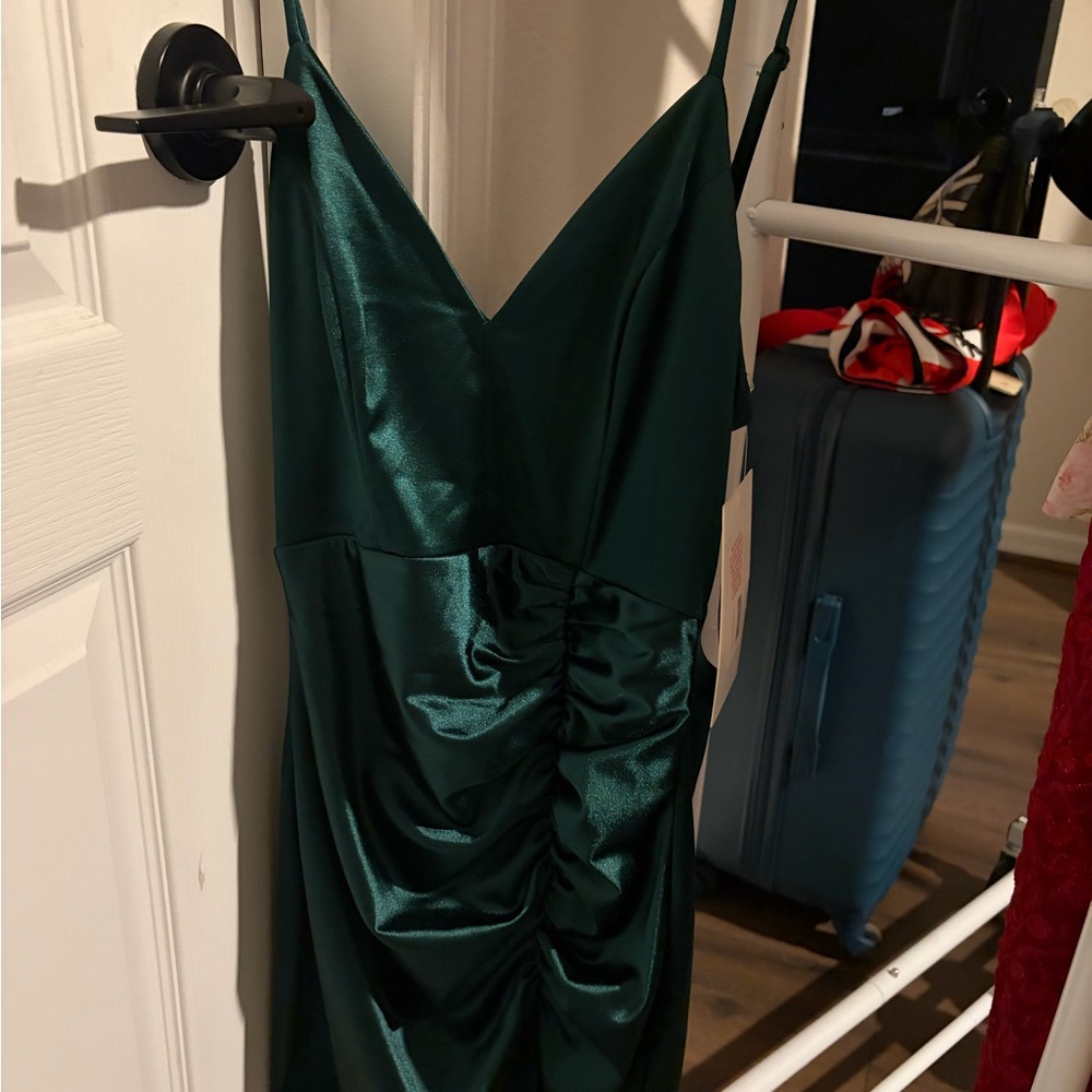 Honey and Rosie Teal Satin Mini Dress